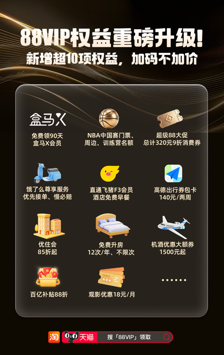 新增超10项权益 88VIP权益再迎重磅升级